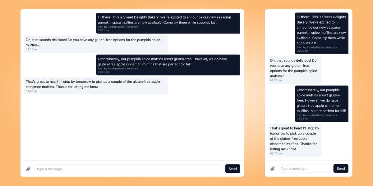 Conversation component showing a single message thread with a composer at the bottom
