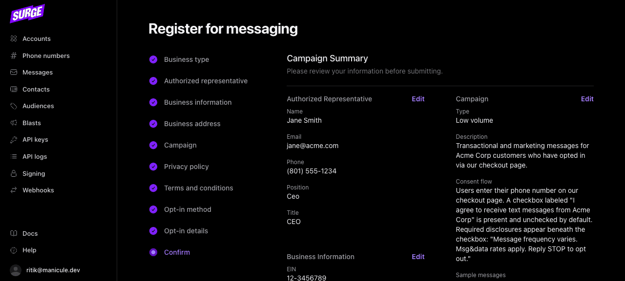 Campaign Summary review page